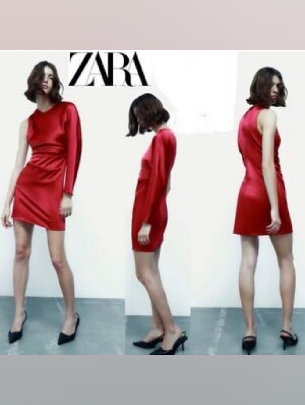 NWT ZARA ASYMMETRIC SATIN EFFECT DRESS RED - Picture 13 of 13
